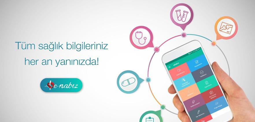 e-nabız uygulaması hakkında görsel. Görsel üstünde Tüm sağlık bilgileriniz her an yanınızda yazmakta.